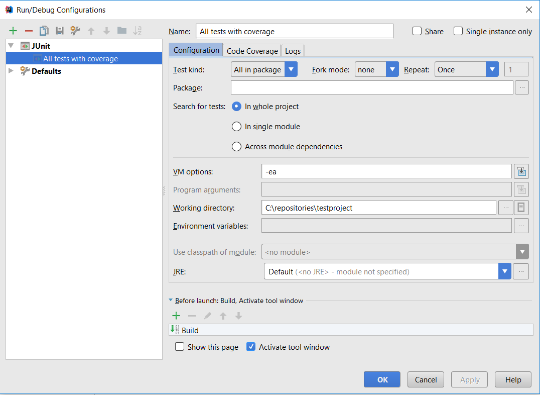 Run/Debug configurations IntelliJ IDEA